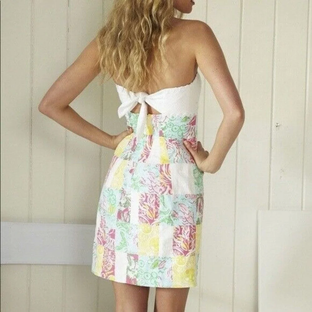 Lilly Pulitzer Franco Patches Strapless Dress White Pink Women's Size 0 H13532 - Picture 13 of 13